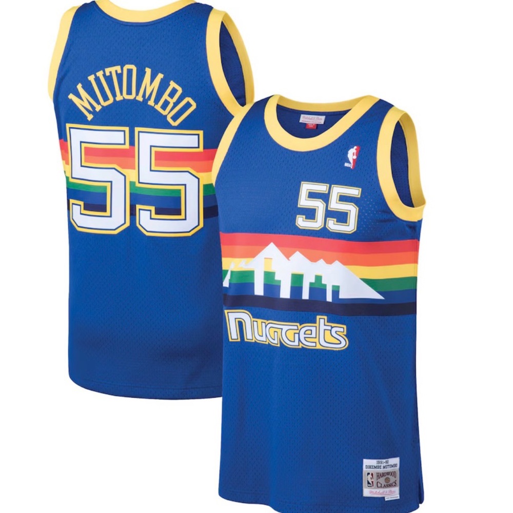 Mitchell & Ness Denver Nuggets Blue Rainbow Mutombo #55 Jersey